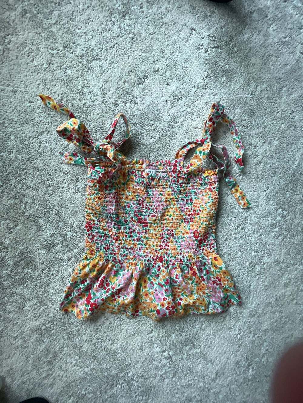 J Crew boho floral scrunch baby doll crop top Small sleeveless reimagined